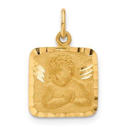14K Gelbgold Engel-Charm, satiniert und diamantiert