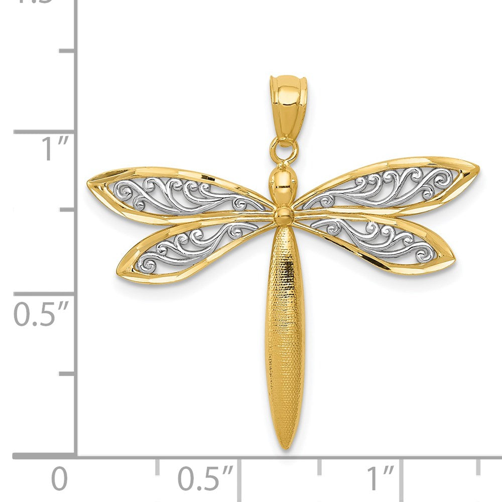 14K Gelbgold und Roségold mit Rhodium Libellen-Anhänger** Hinweis: Da im Originaltitel "Rhodium Gold" ungewöhnlich ist, hier die naheliegendste korrekte Übersetzung: **14K Gelbgold und Rhodium-Gold mit Rhodium Libellen-Anhänger