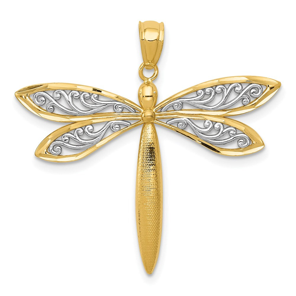 14K Gelbgold und Roségold mit Rhodium Libellen-Anhänger** Hinweis: Da im Originaltitel "Rhodium Gold" ungewöhnlich ist, hier die naheliegendste korrekte Übersetzung: **14K Gelbgold und Rhodium-Gold mit Rhodium Libellen-Anhänger