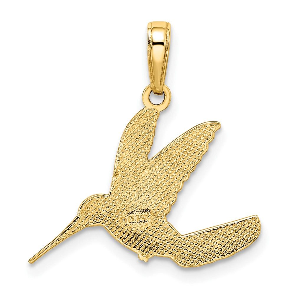 14 Karat Gelbgold mit Rhodium, rhodiniert, Anhänger „Kolibri" mit Diamantschliff