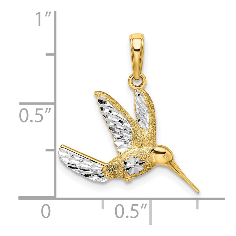 14 Karat Gelbgold mit Rhodium, rhodiniert, Anhänger „Kolibri" mit Diamantschliff