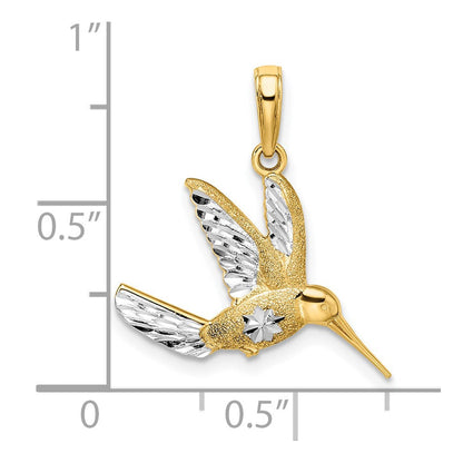 14 Karat Gelbgold mit Rhodium, rhodiniert, Anhänger „Kolibri" mit Diamantschliff