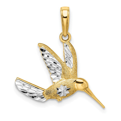 14 Karat Gelbgold mit Rhodium, rhodiniert, Anhänger „Kolibri" mit Diamantschliff