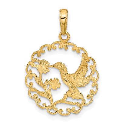 14K Gelbgold Hummingbird in Rund Rahmen Anhänger