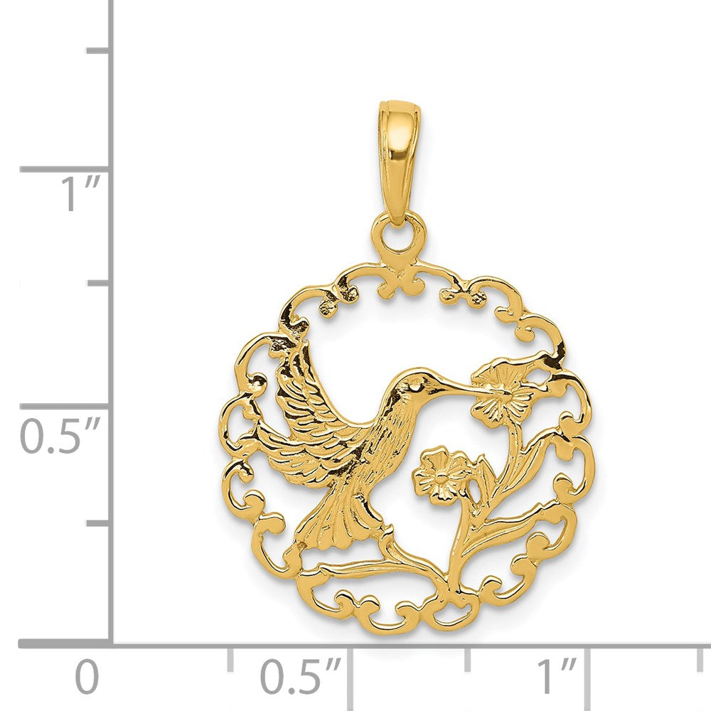 14K Gelbgold Hummingbird in Rund Rahmen Anhänger