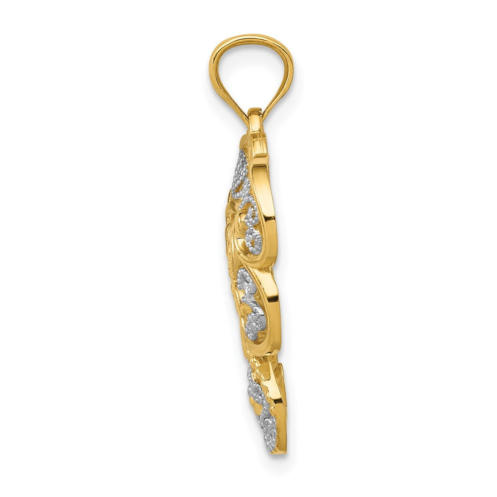 14K Gelbgold mit Rhodium-Filigran-Schmetterlingsanhänger und Rhodium