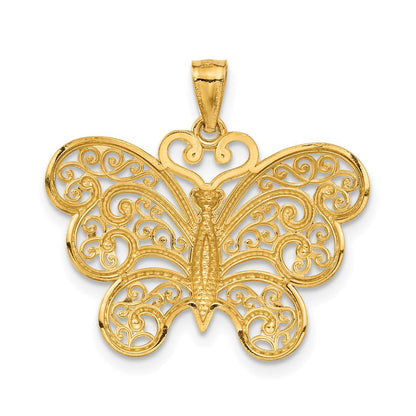 14K Gelbgold mit Rhodium-Filigran-Schmetterlingsanhänger und Rhodium