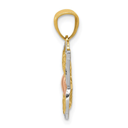 14K Bicolor-Gold mit Weißrhodium Schmetterling-Anhänger mit Herz