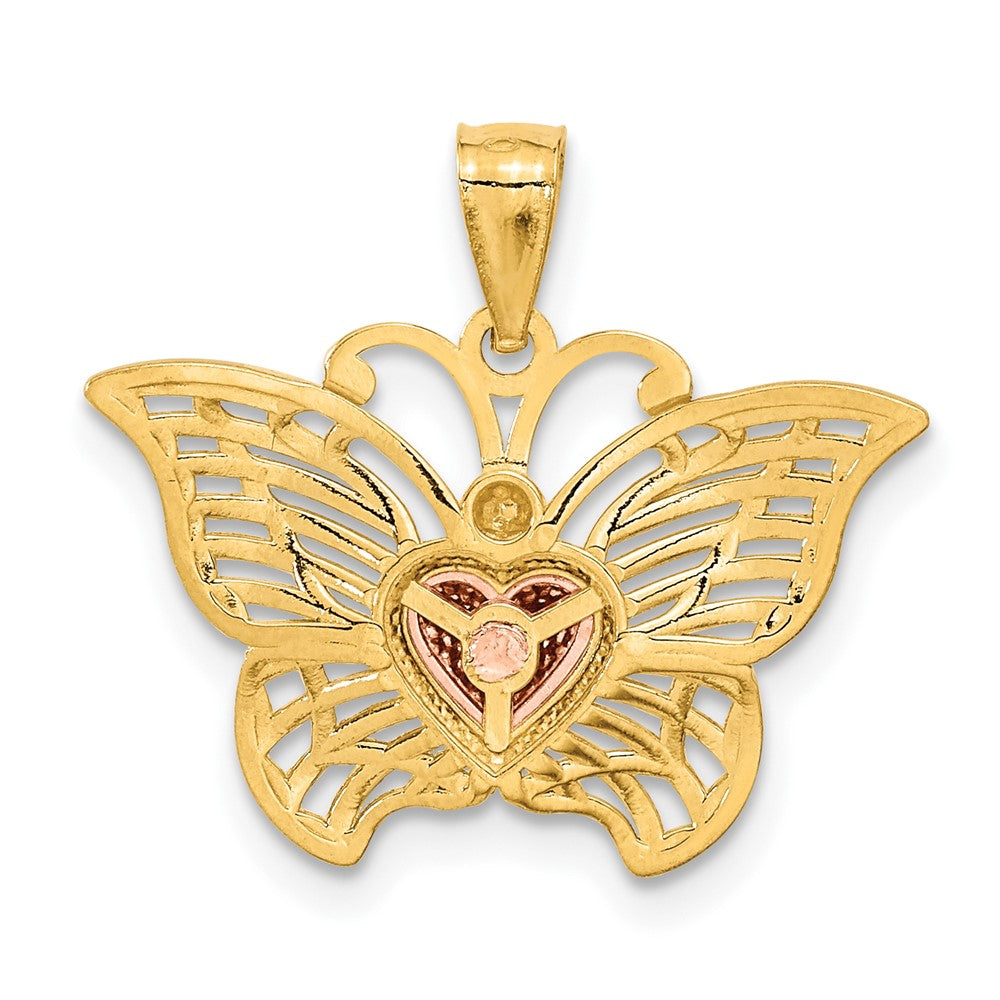 14K Bicolor-Gold mit Weißrhodium Schmetterling-Anhänger mit Herz