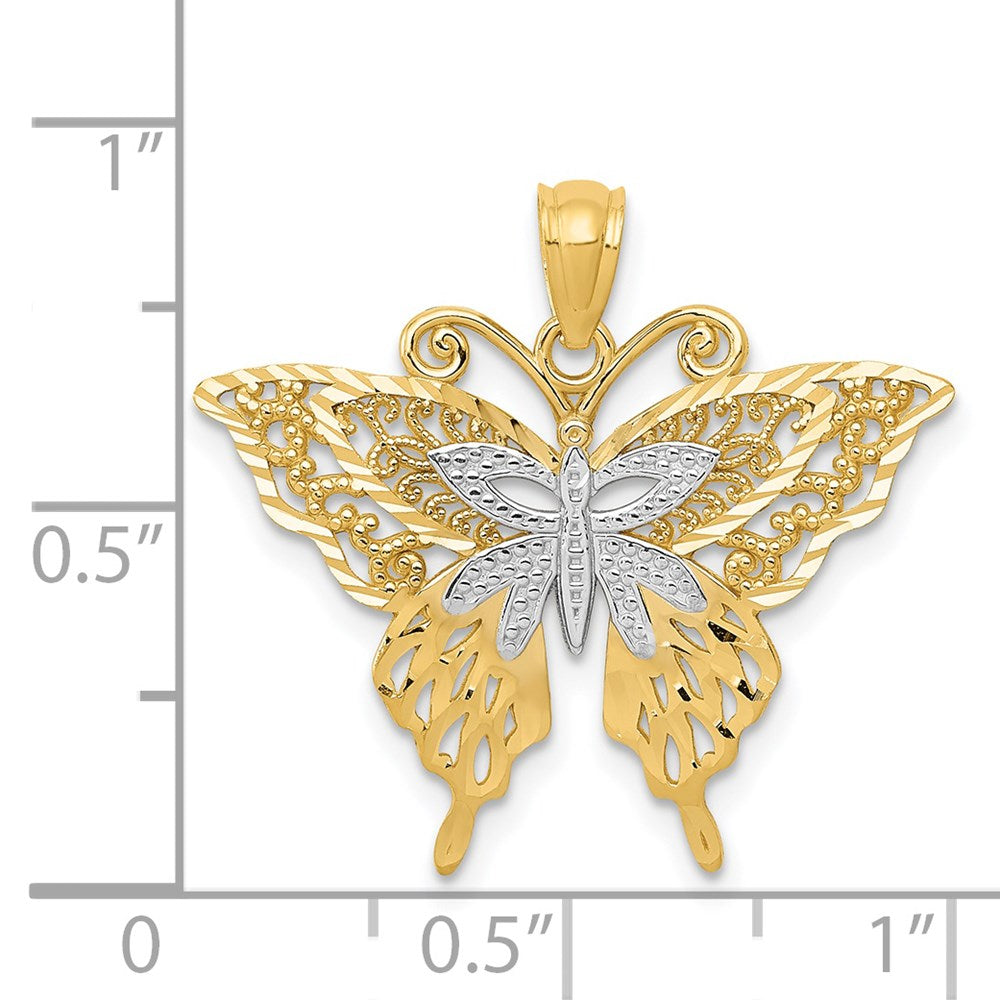 14K Gelb & Rhodium mit Rhodium Fantasie Schmetterling Anhänger