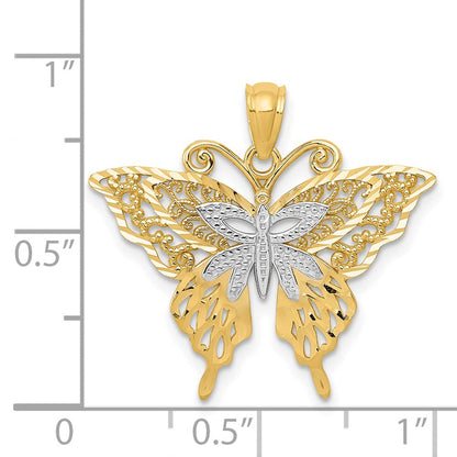 14K Gelb & Rhodium mit Rhodium Fantasie Schmetterling Anhänger