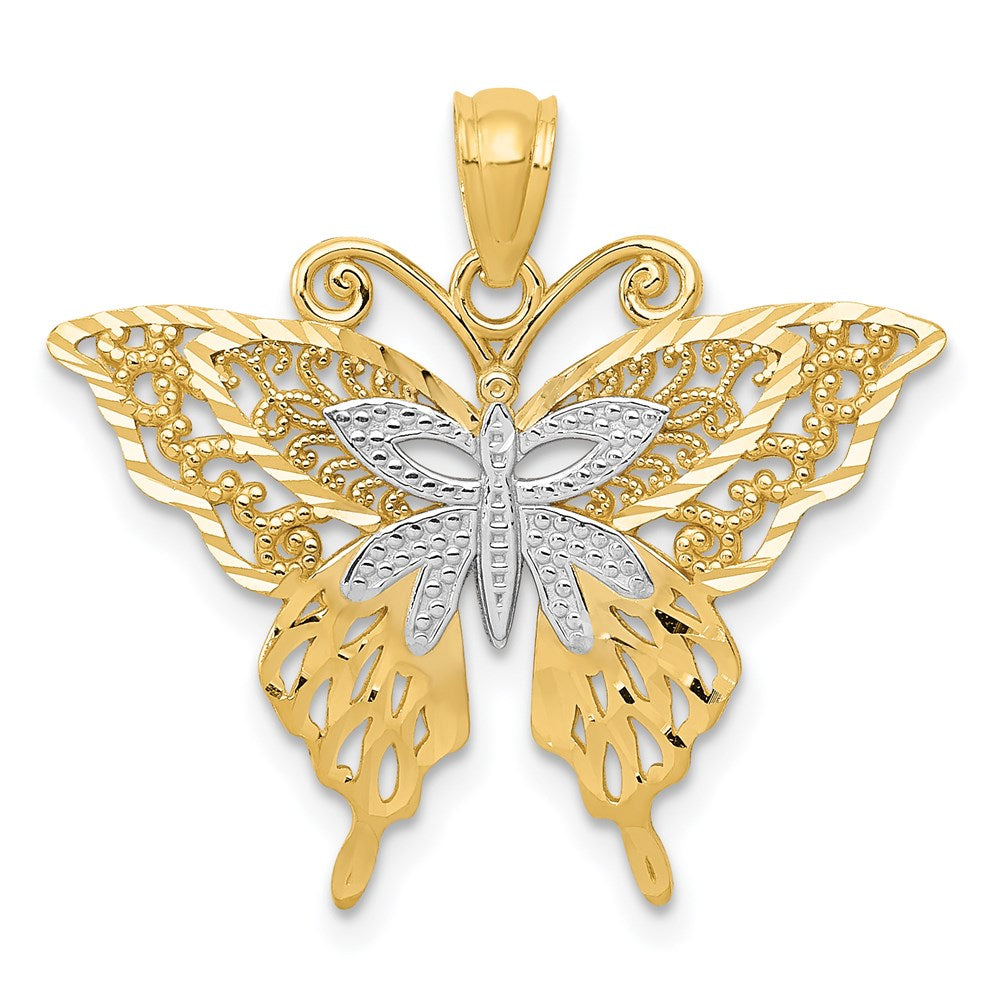 14K Gelb & Rhodium mit Rhodium Fantasie Schmetterling Anhänger