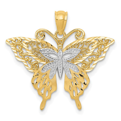 14K Gelb & Rhodium mit Rhodium Fantasie Schmetterling Anhänger