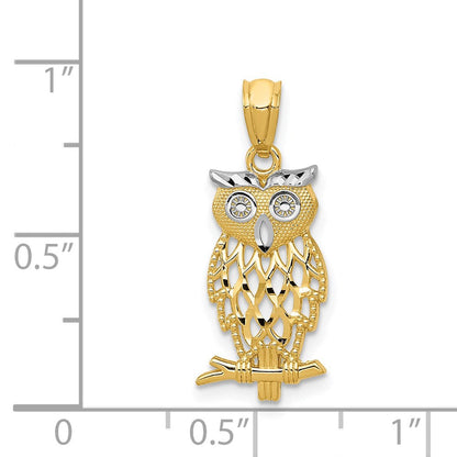 14K Gelb & Rhodium mit Eule Anhänger