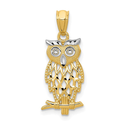 14K Gelb & Rhodium mit Eule Anhänger