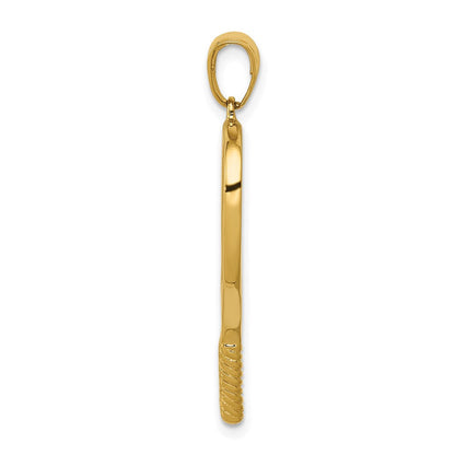 14K Gelbgold Massiver Polierter 3-D Tennisschläger-Anhänger