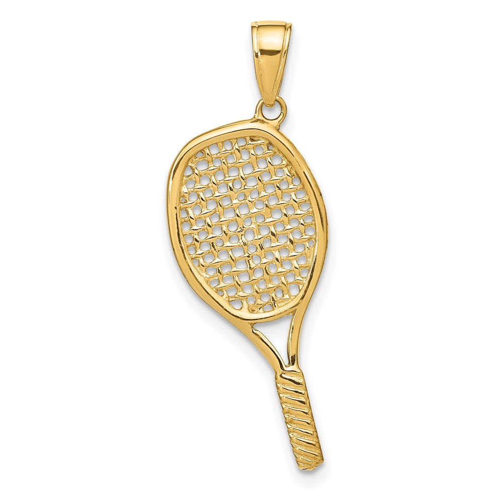 14K Gelbgold Massiver Polierter 3-D Tennisschläger-Anhänger