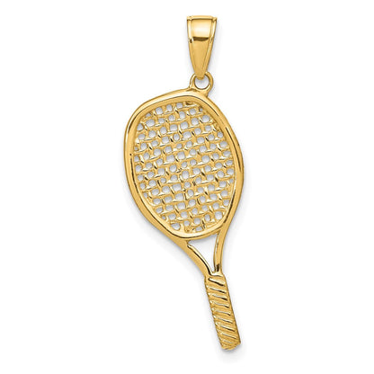 14K Gelbgold Massiver Polierter 3-D Tennisschläger-Anhänger