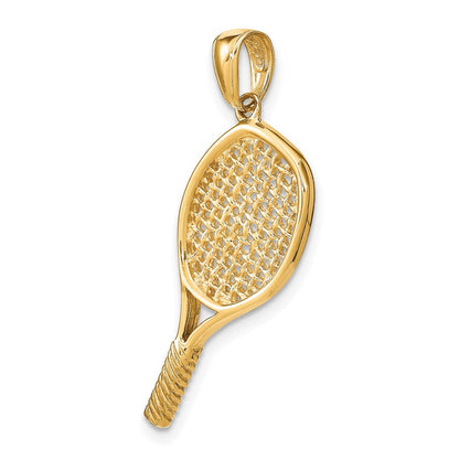 14K Gelbgold Massiver Polierter 3-D Tennisschläger-Anhänger