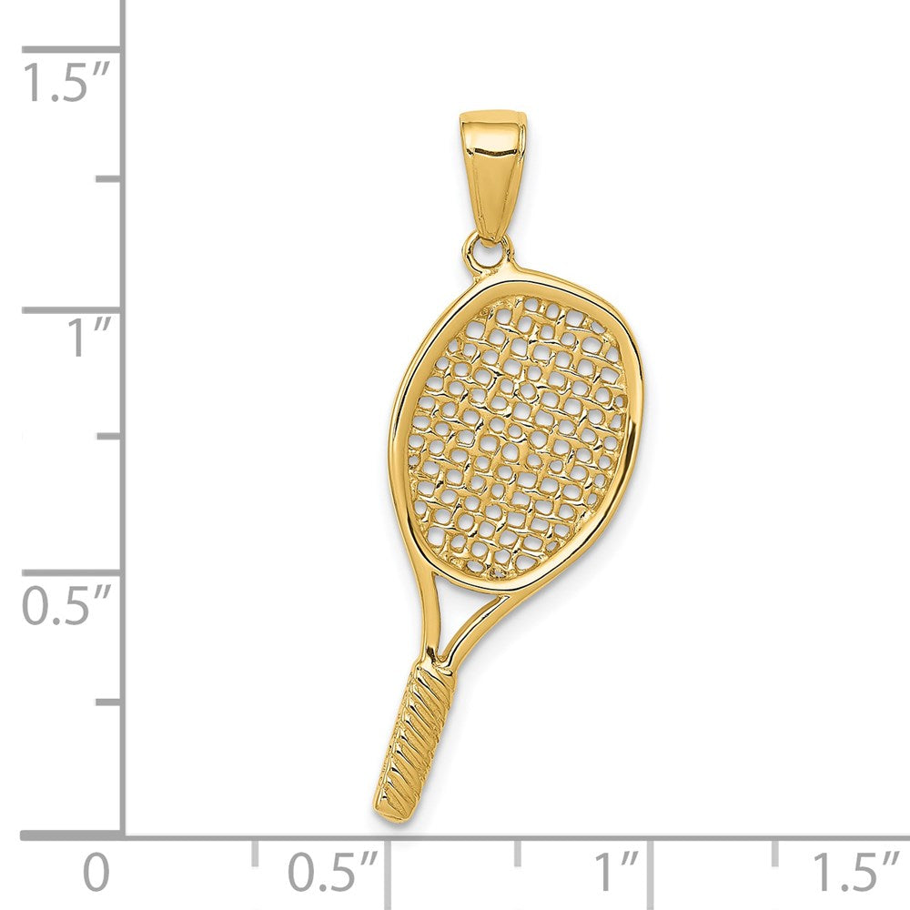14K Gelbgold Massiver Polierter 3-D Tennisschläger-Anhänger