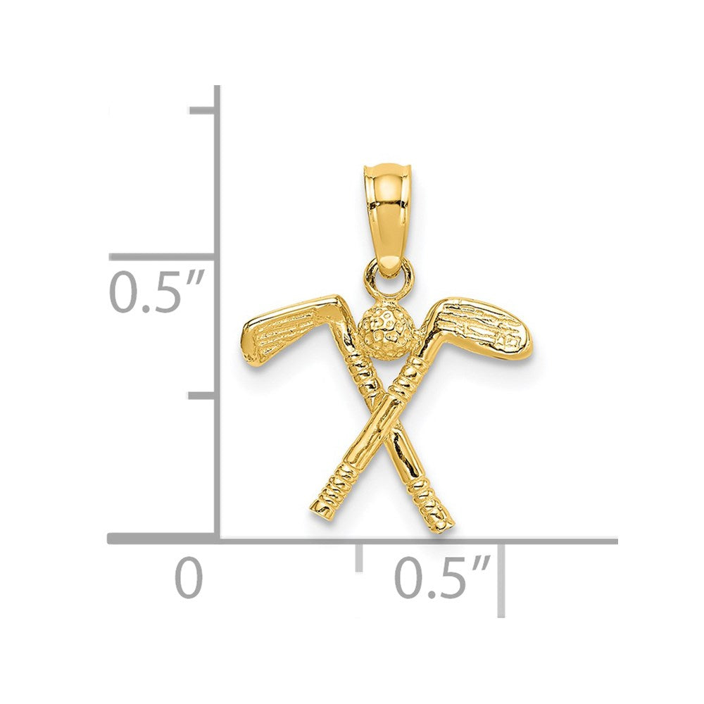 14K Gelbgold 3-d Golf Clubs mit Kugel Charm