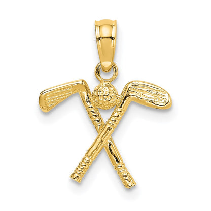 14K Gelbgold 3-d Golf Clubs mit Kugel Charm