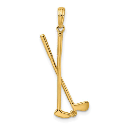 14K Gelbgold 3-d Doppelt Golf Clubs mit Kugel Charm
