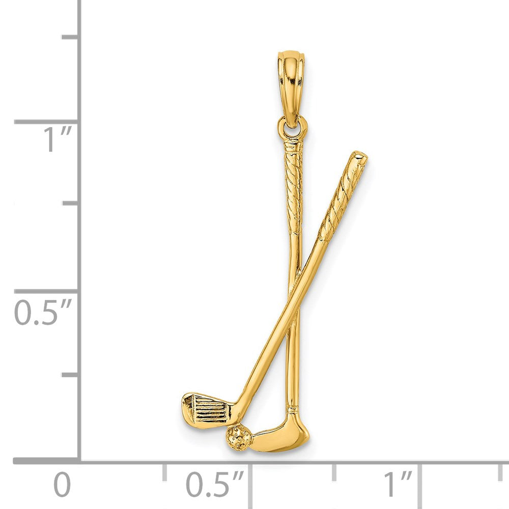 14K Gelbgold 3-d Doppelt Golf Clubs mit Kugel Charm