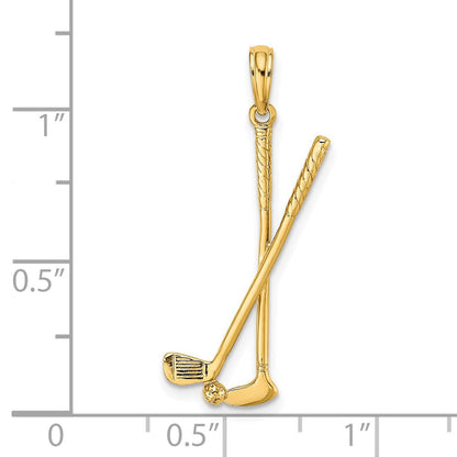 14K Gelbgold 3-d Doppelt Golf Clubs mit Kugel Charm