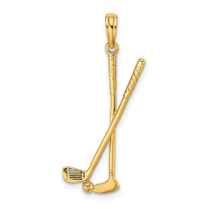 14K Gelbgold 3-d Doppelt Golf Clubs mit Kugel Charm