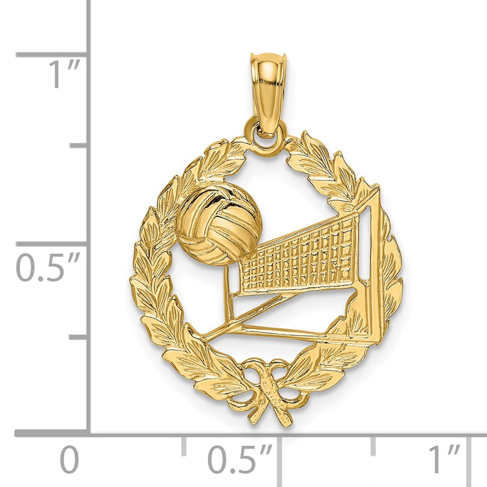 14K Gelbgold Volleyball Story in Blatt Kreis Charm