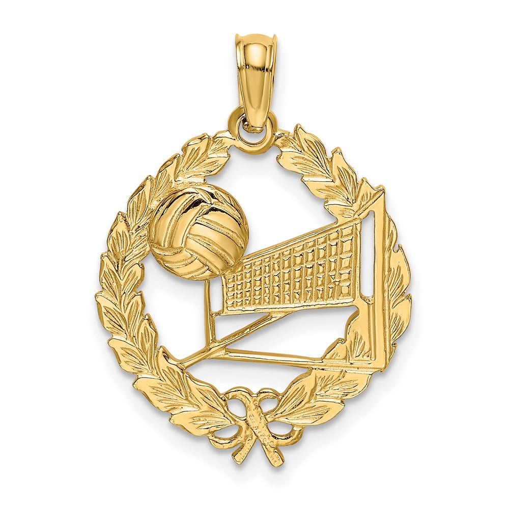 14K Gelbgold Volleyball Story in Blatt Kreis Charm