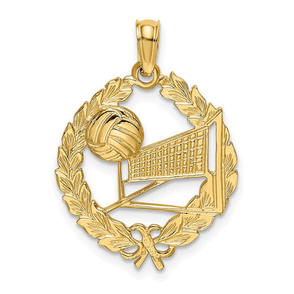 14K Gelbgold Volleyball Story in Blatt Kreis Charm