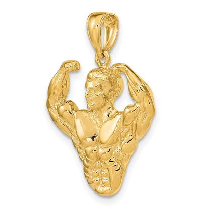 14K Gelbgold 3-D Bodybuilder Oberkörper-Anhänger