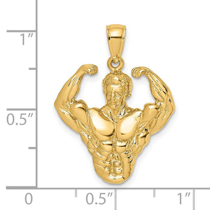 14K Gelbgold 3-D Bodybuilder Oberkörper-Anhänger