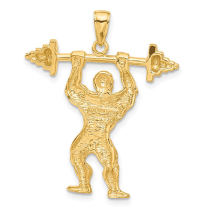 14K Gelbgold Bodybuilder-Anhänger mit Gewichten