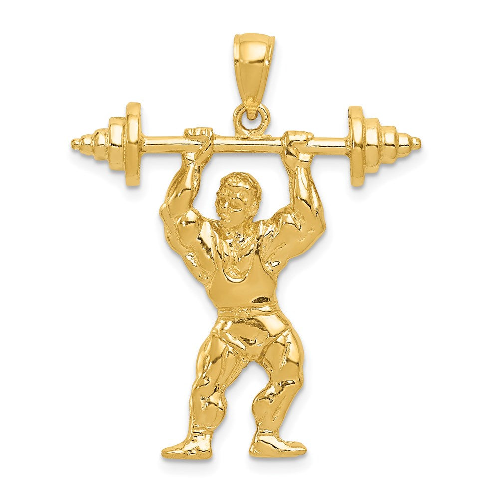 14K Gelbgold Bodybuilder-Anhänger mit Gewichten