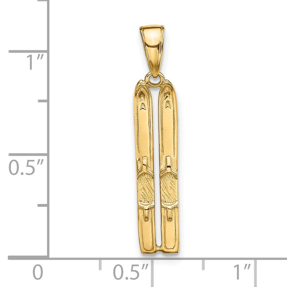 14K Gelbgold 3-d Snow Skis Anhänger