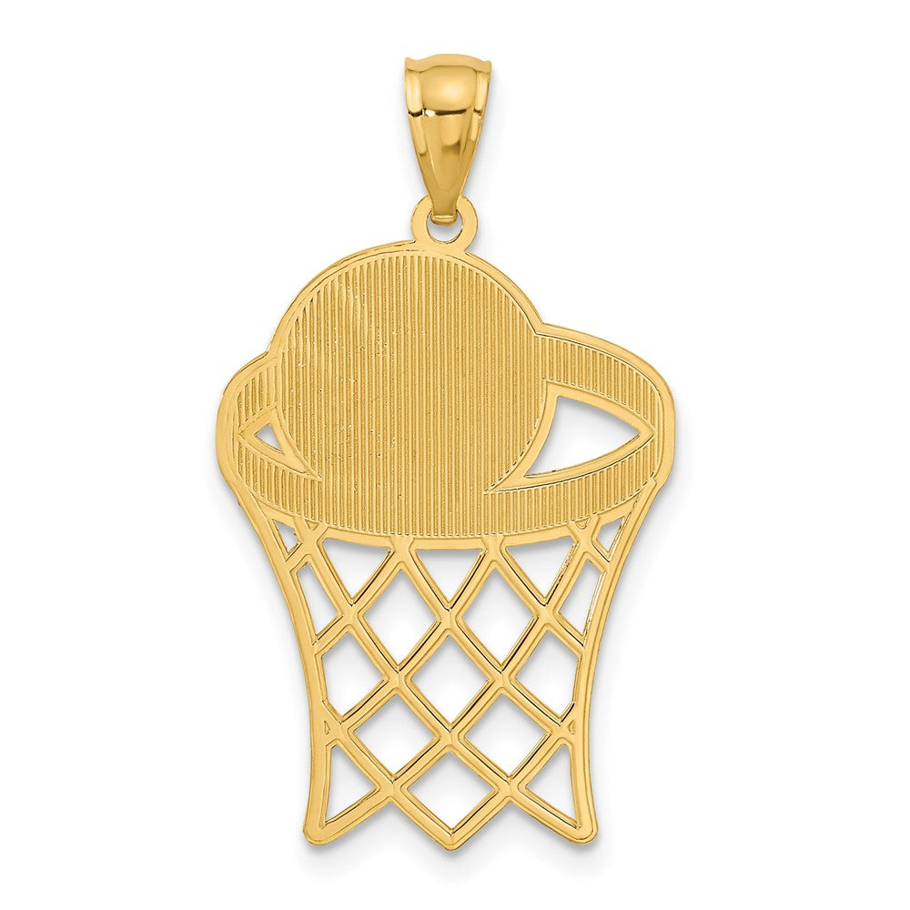 14K Gelbgold Basketball im Reifen Anhänger, diamantiert