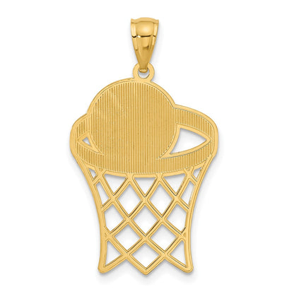 14K Gelbgold Basketball im Reifen Anhänger, diamantiert