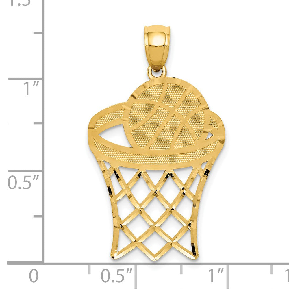 14K Gelbgold Basketball im Reifen Anhänger, diamantiert
