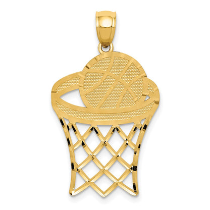 14K Gelbgold Basketball im Reifen Anhänger, diamantiert