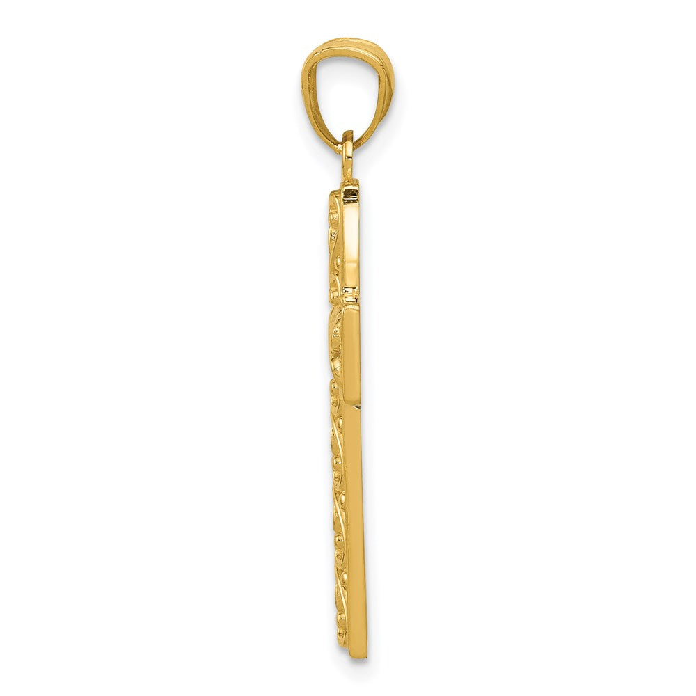 14K Gelbgold Diamantiert Filigran Kreuz Anhänger