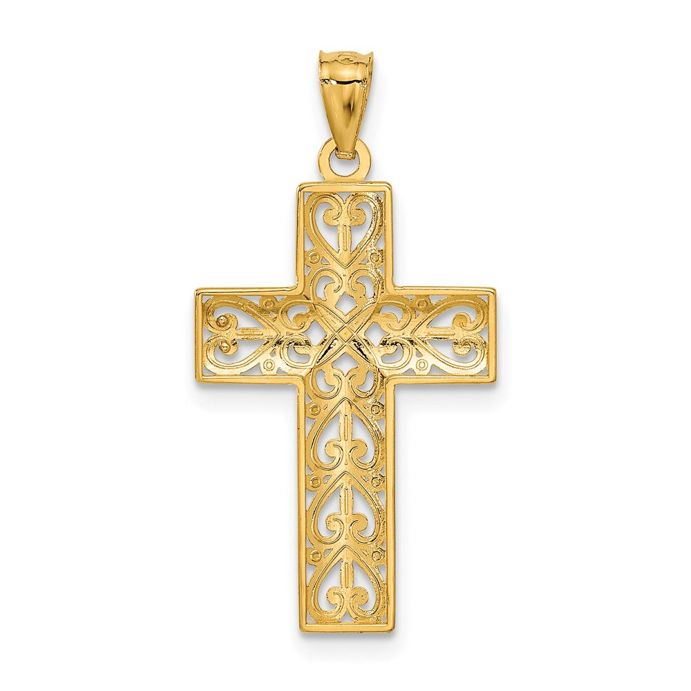 14K Gelbgold Diamantiert Filigran Kreuz Anhänger