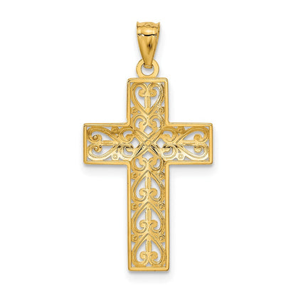 14K Gelbgold Diamantiert Filigran Kreuz Anhänger