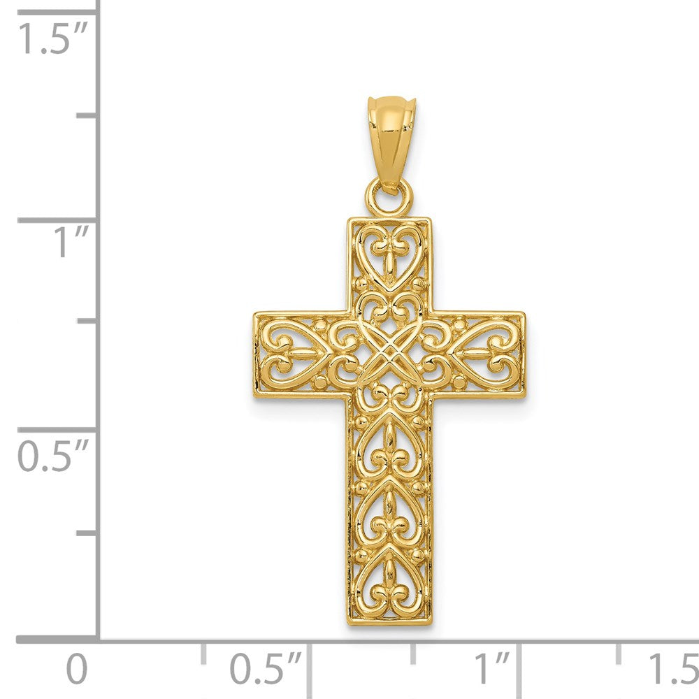 14K Gelbgold Diamantiert Filigran Kreuz Anhänger