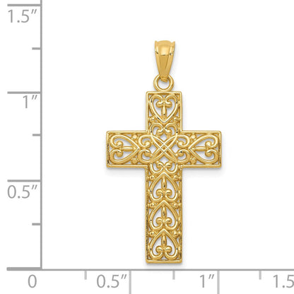 14K Gelbgold Diamantiert Filigran Kreuz Anhänger
