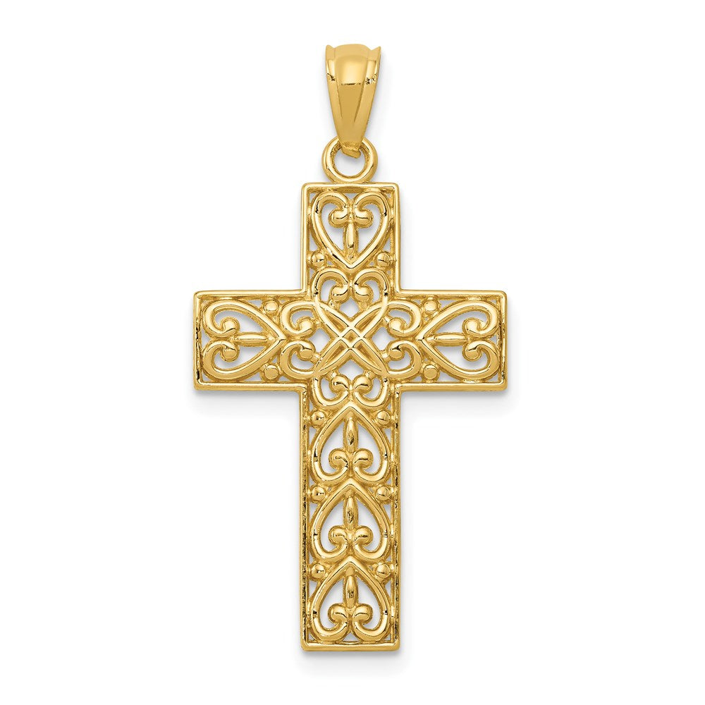 14K Gelbgold Diamantiert Filigran Kreuz Anhänger