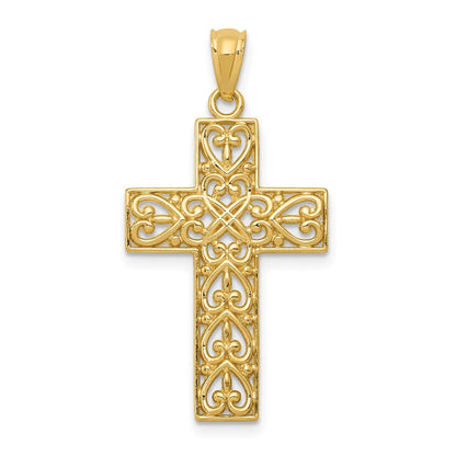 14K Gelbgold Diamantiert Filigran Kreuz Anhänger