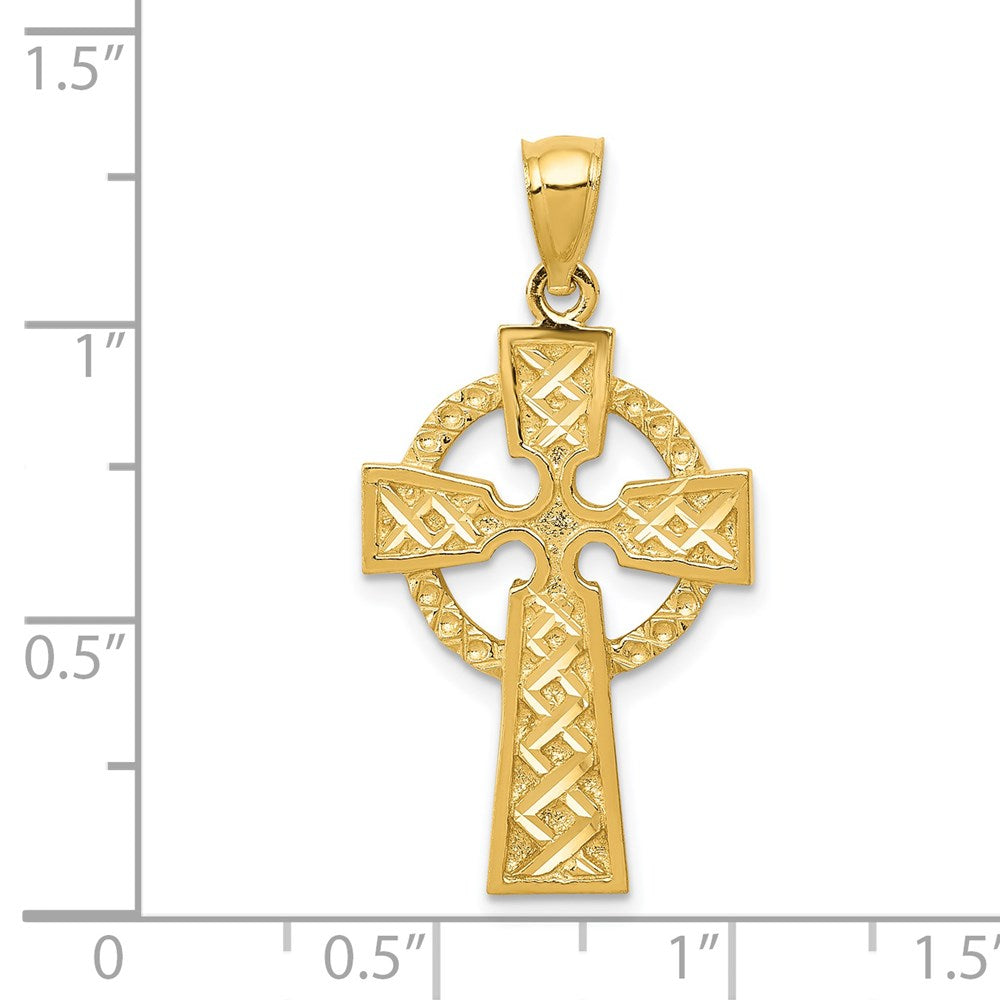 14K Gelbgold Diamantgeschliffener Keltisches-Kreuz-Anhänger